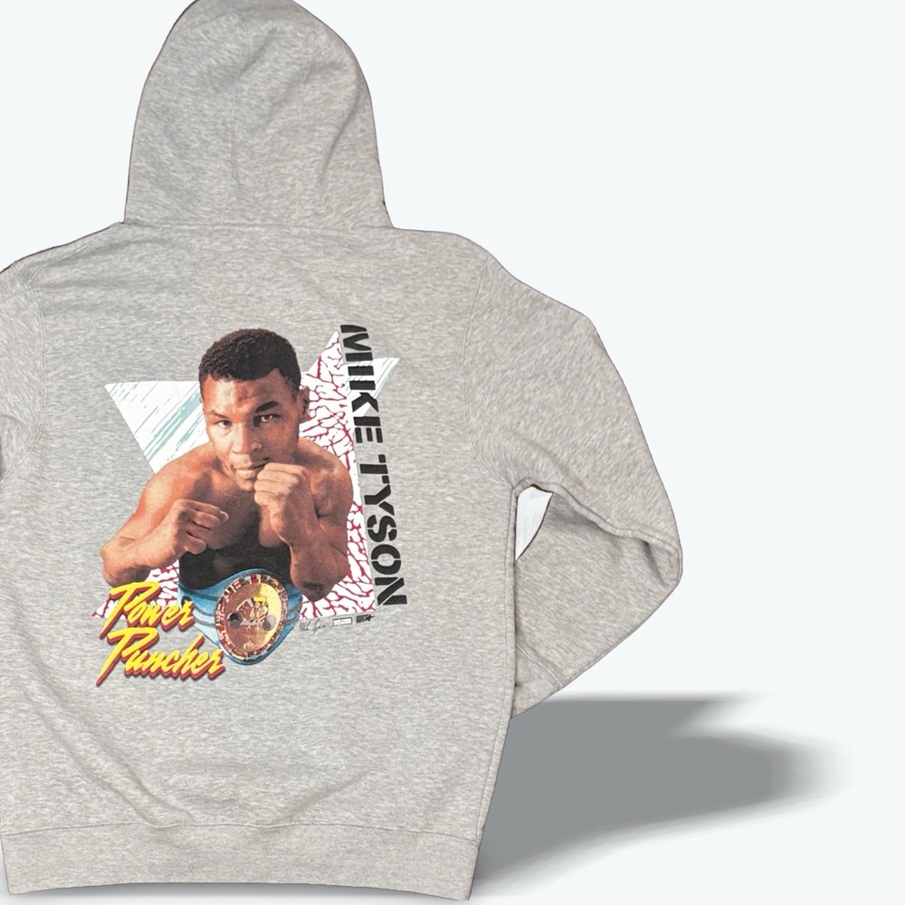 RARE Official  Mike Tyson  Power Puncher Gray Pullover Hoodie  Mens  Large‎